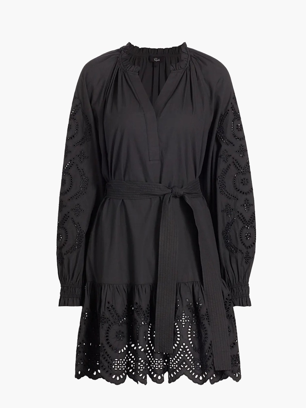 Rails Saylor Dress Small Ruffled Tie Waist Eyelet Trim Cotton Tencel